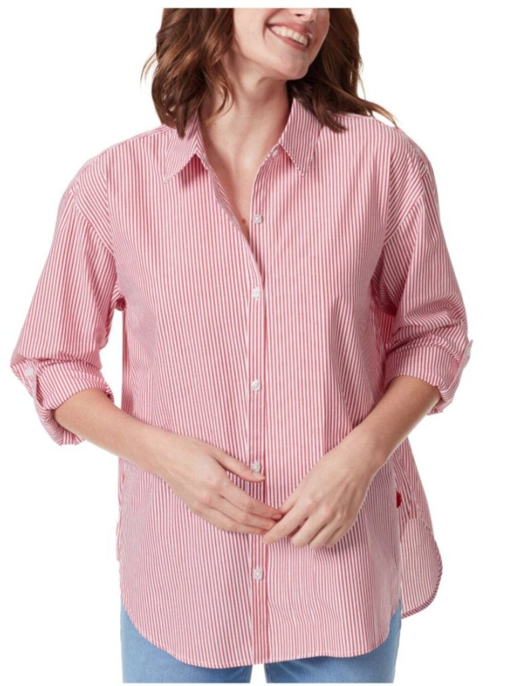 Gloria Vanderbilt Red & White Striped Button-Up Shirt SizeM